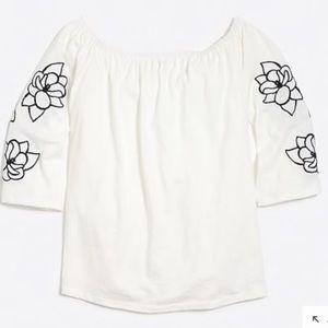 J. Crew Factory Rose Embroidered Off-Shoulder Top